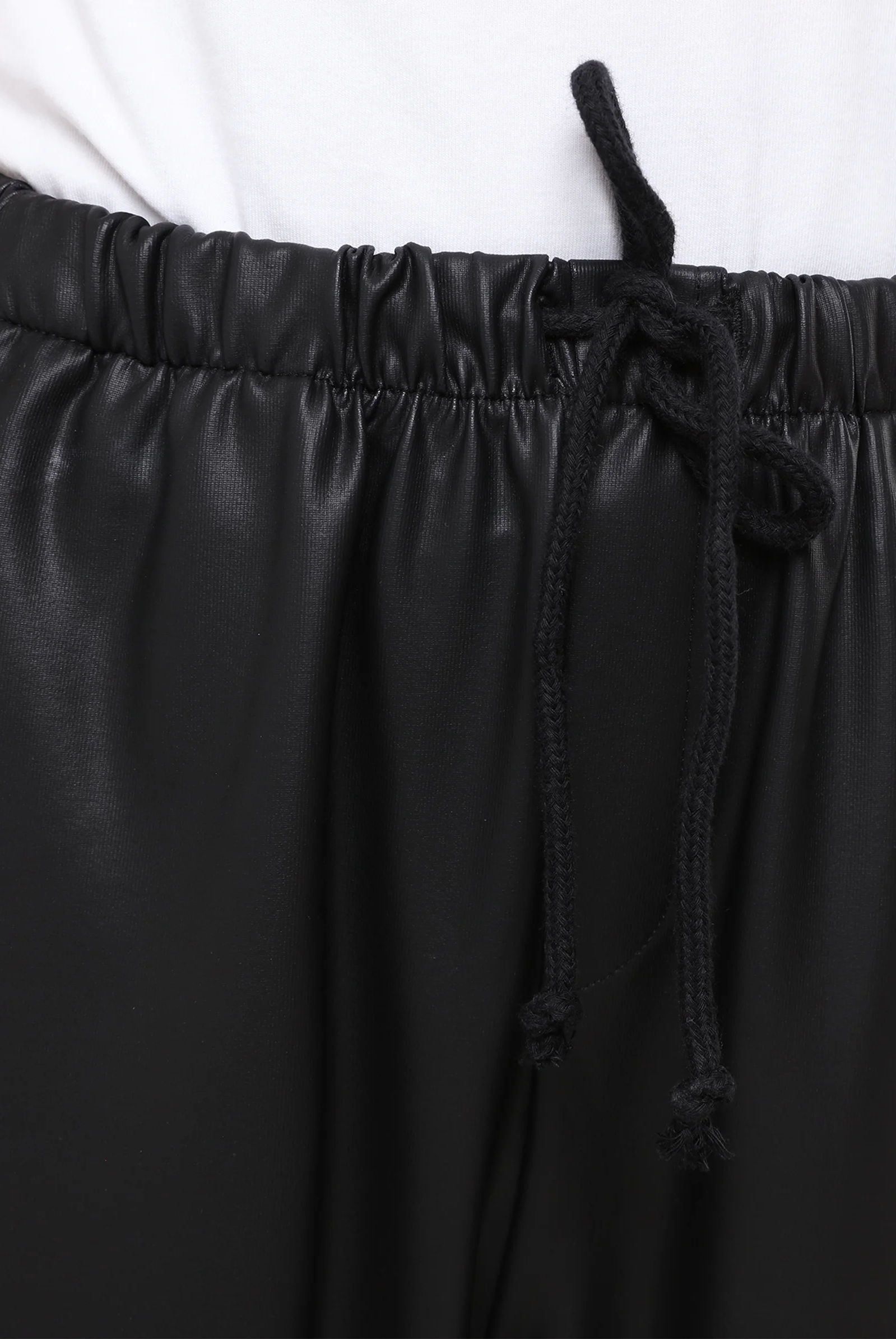 black faux leather jogger trousers