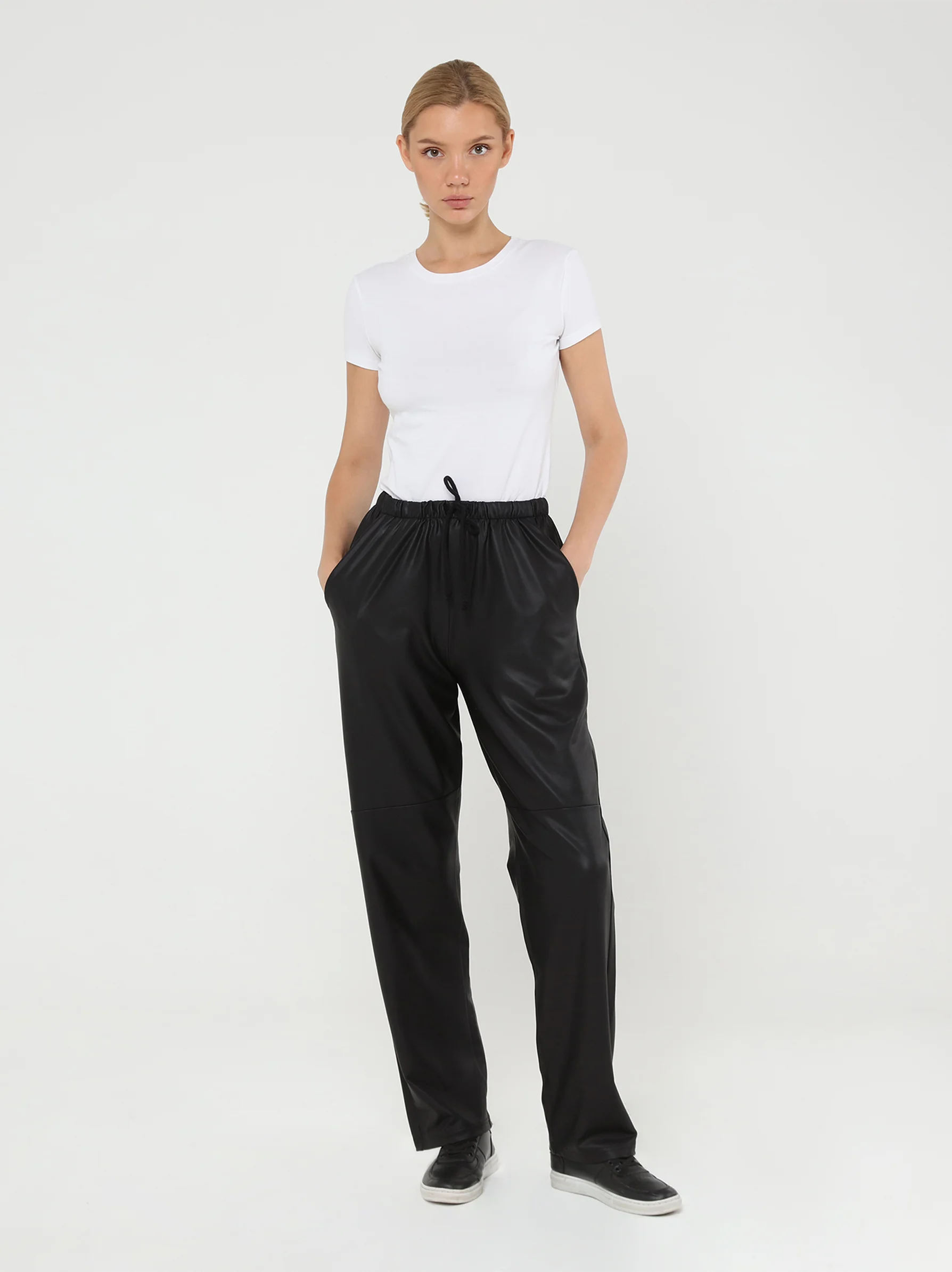 faux leather joggers women's
