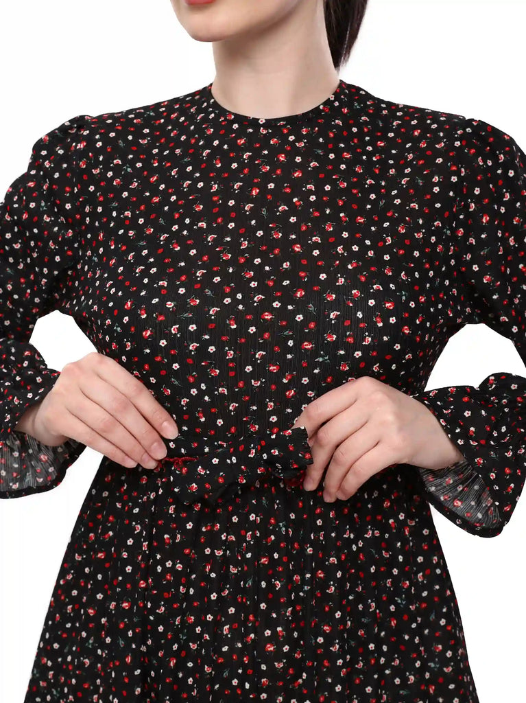 ankle length black floral dress
