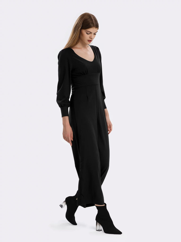 black wideleg women jumpsuit