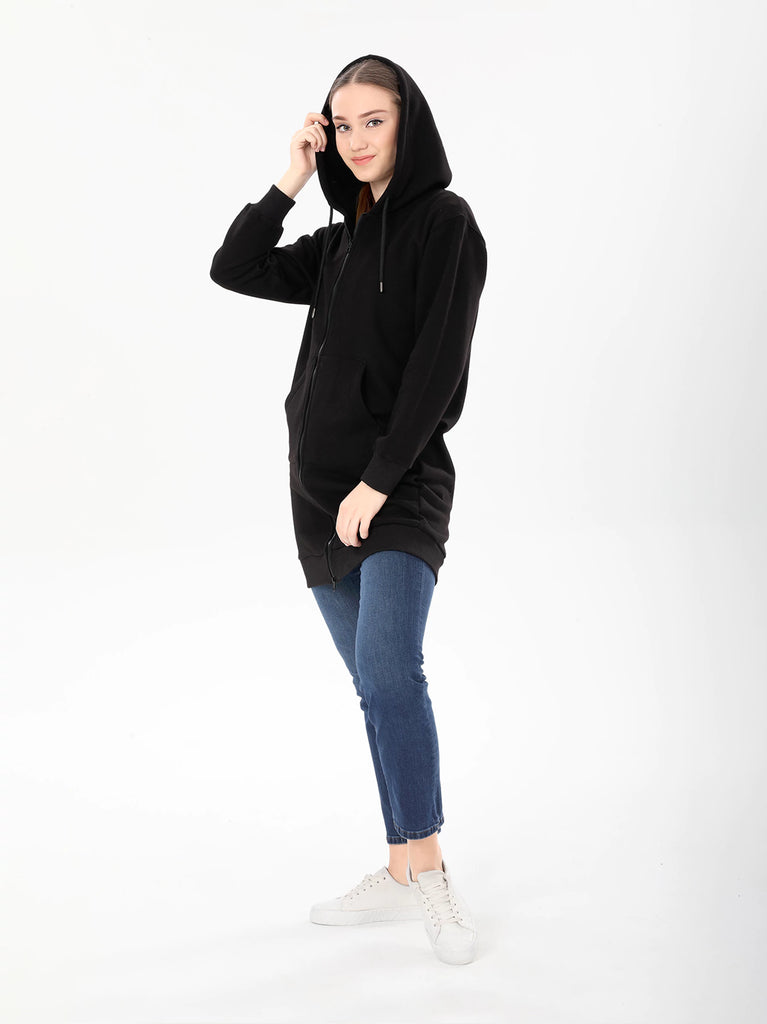 black longline zip hoodie womens