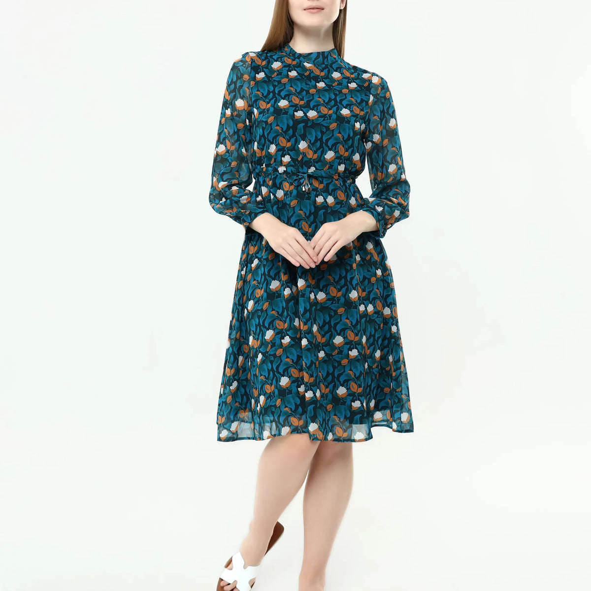 Blue Chiffon Dress with Sleeves