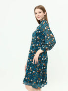 blue chiffon floral midi dress
