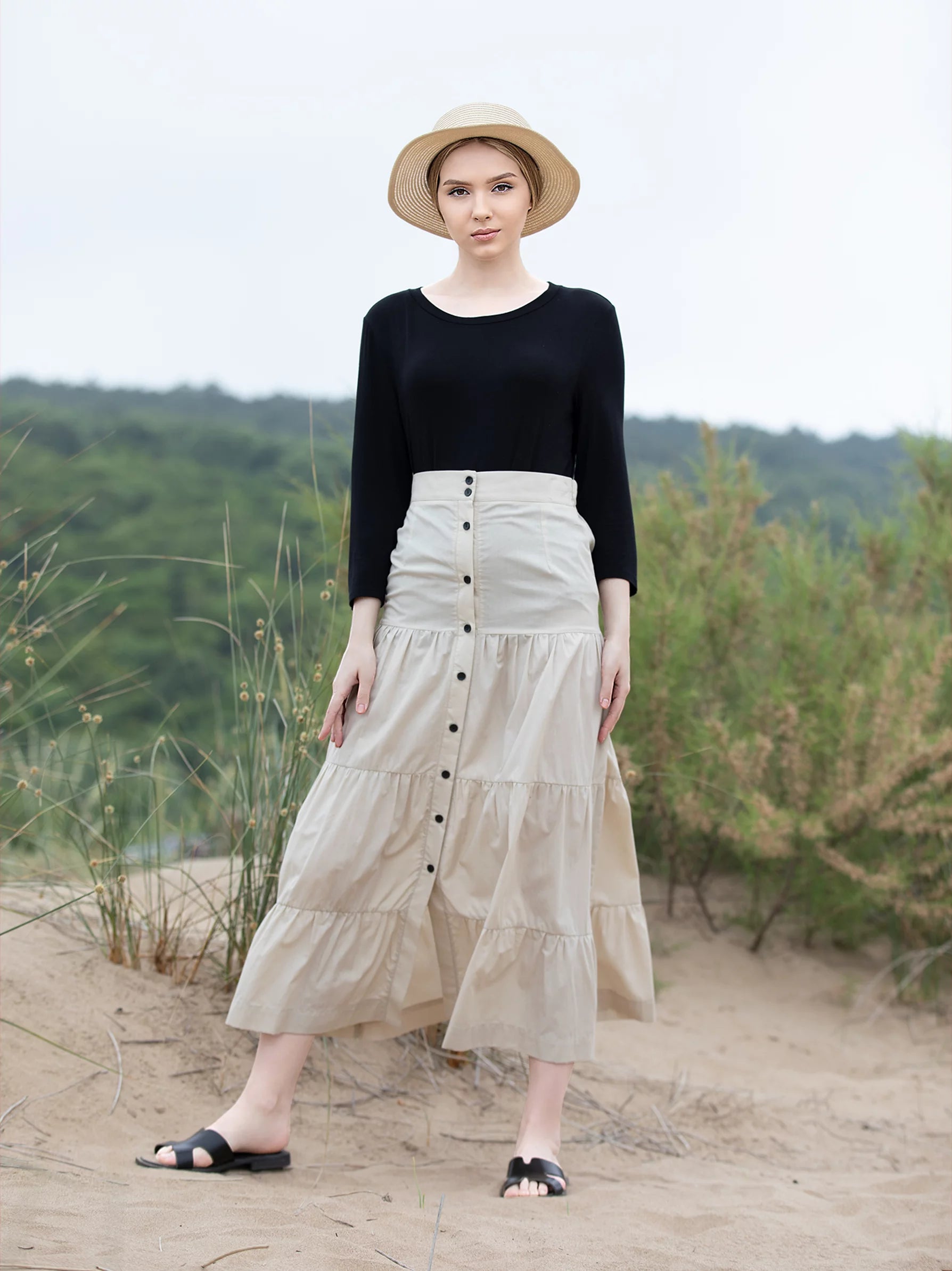 Linen top tiered skirt