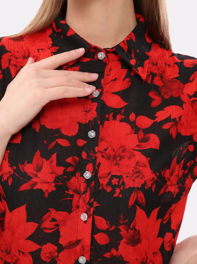 red floral shirt