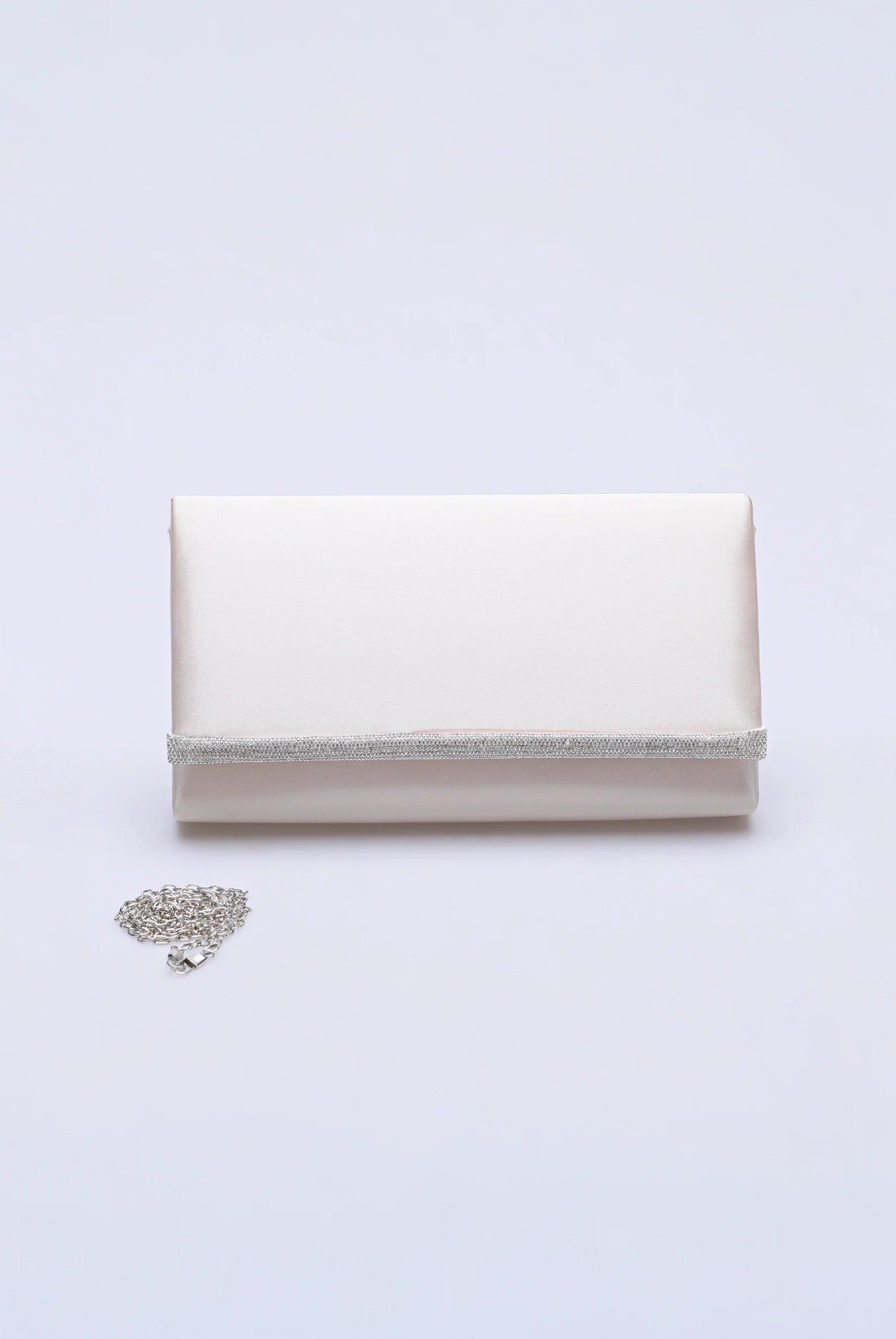 Diamente Detailed Flap Cream Clutch Bag