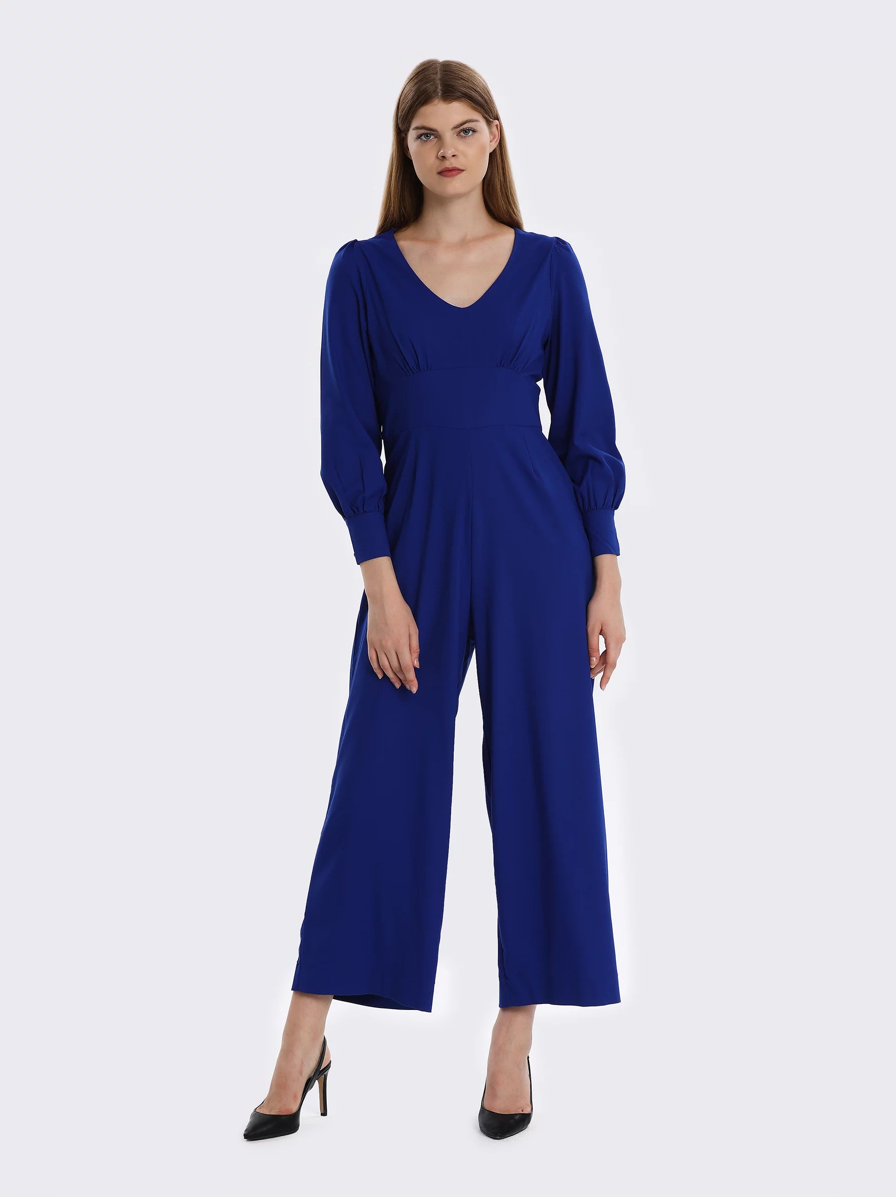 blue wideleg jumpsuit
