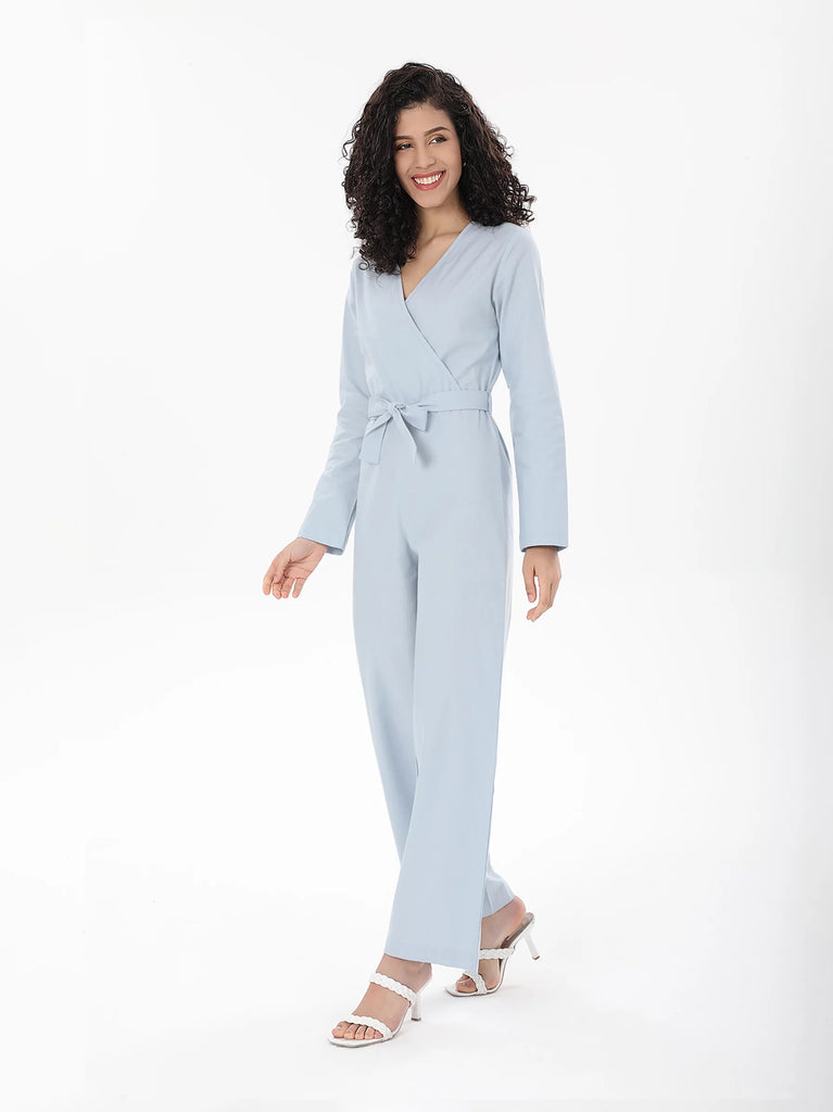 baby blue wrap jumpsuit