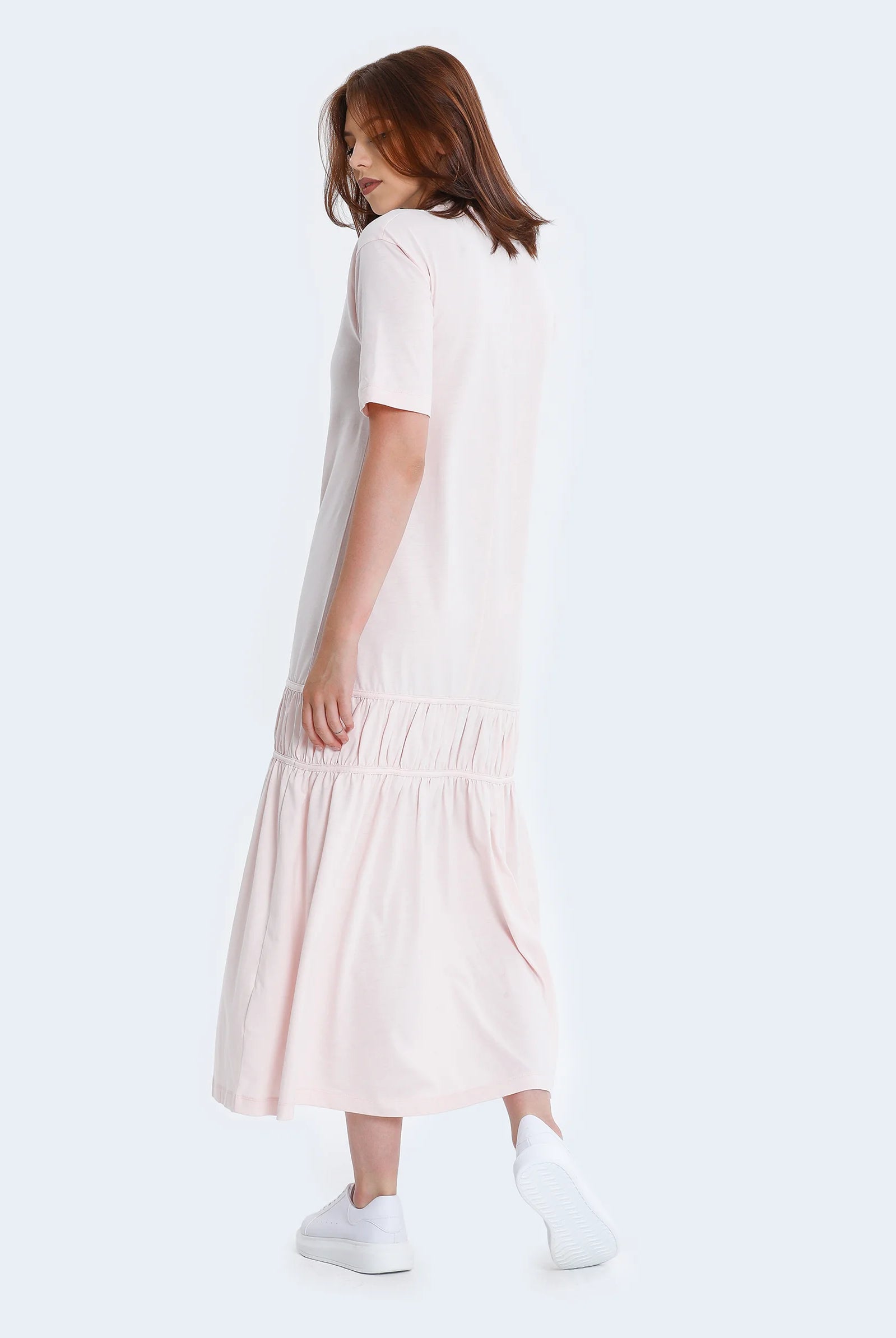 flared maxi dress with short sleeves
