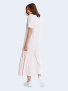 flared maxi dress with short sleeves