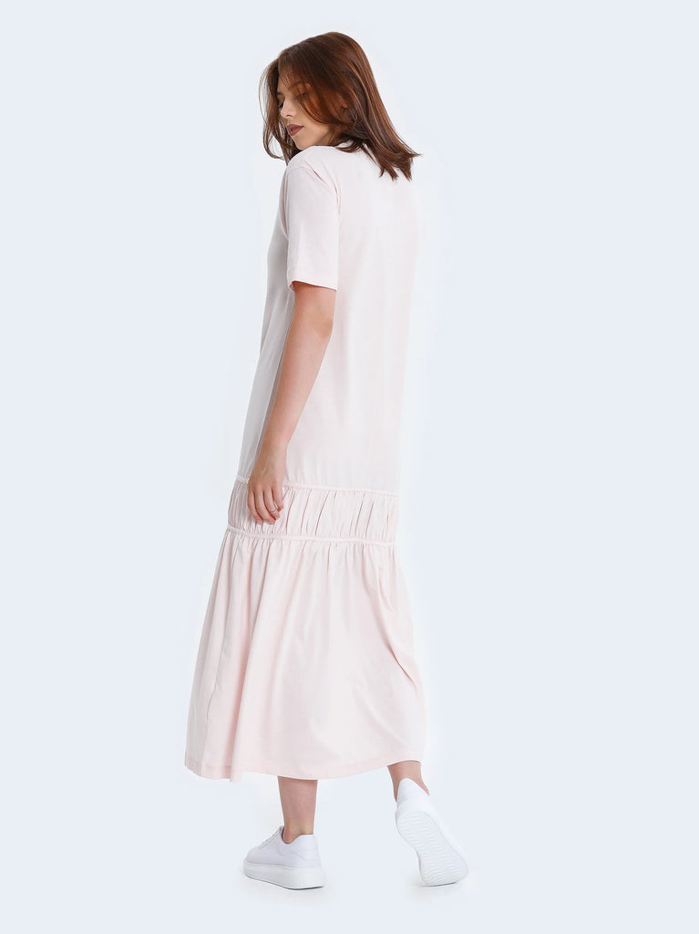 flared maxi dress with short sleeves