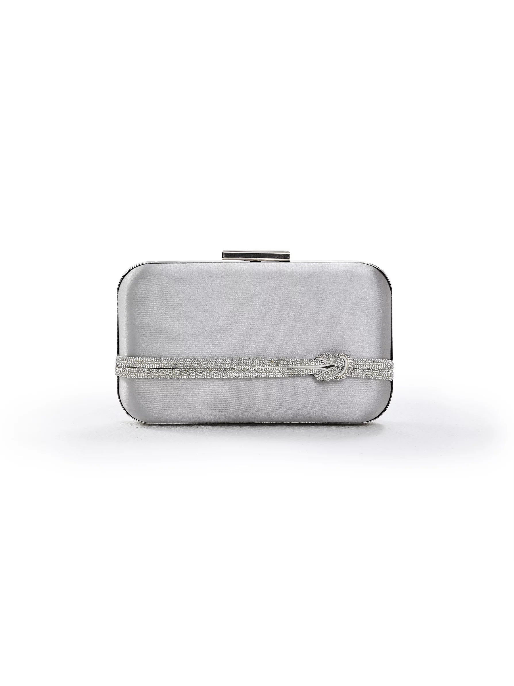 Silver grey top satin clutch bag