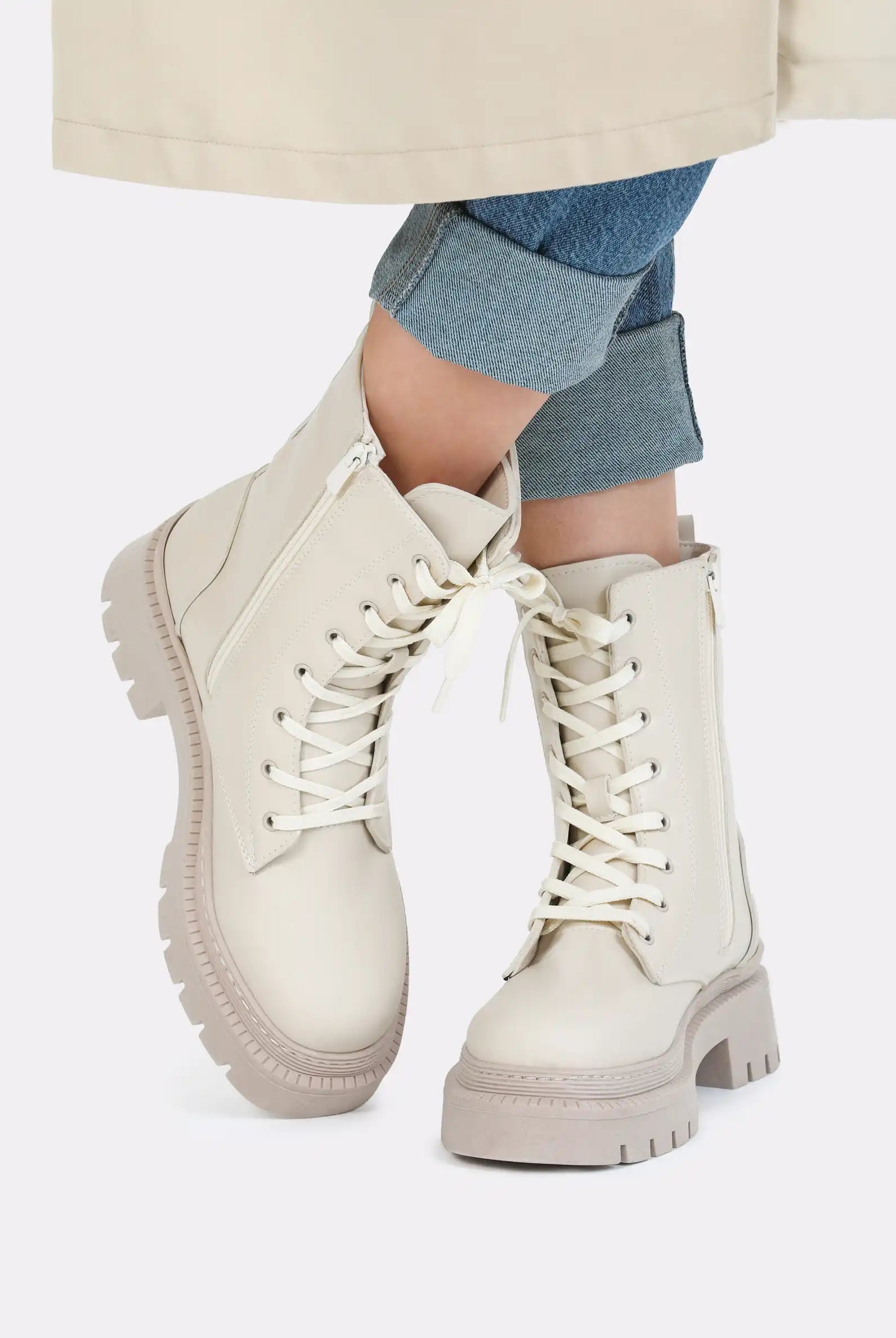 buy cream chunky boots online