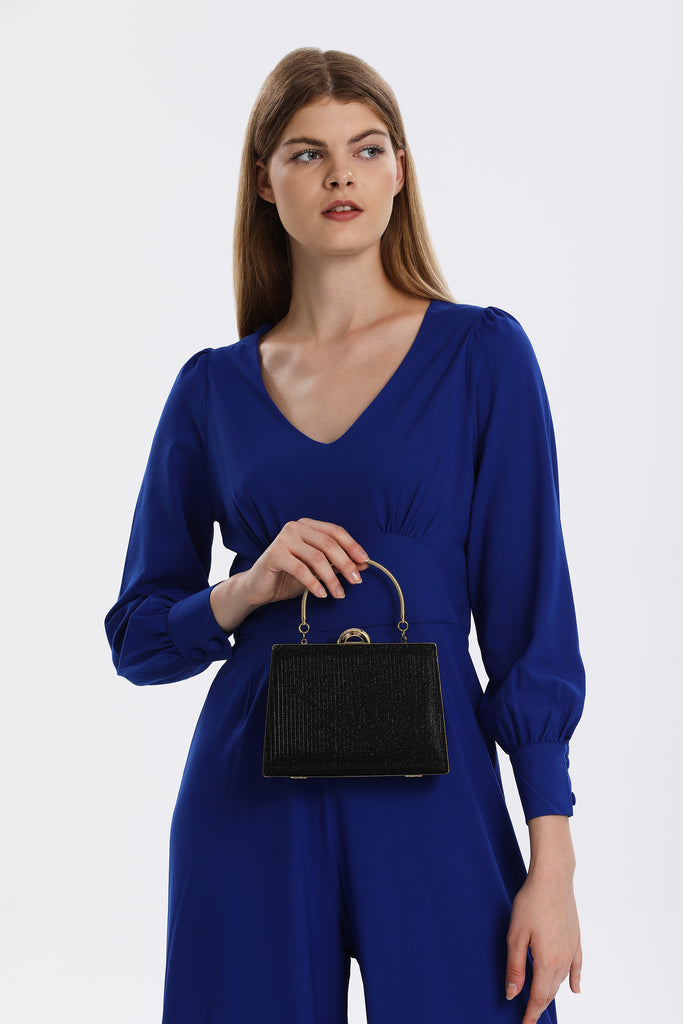 black sparkly clutch bag