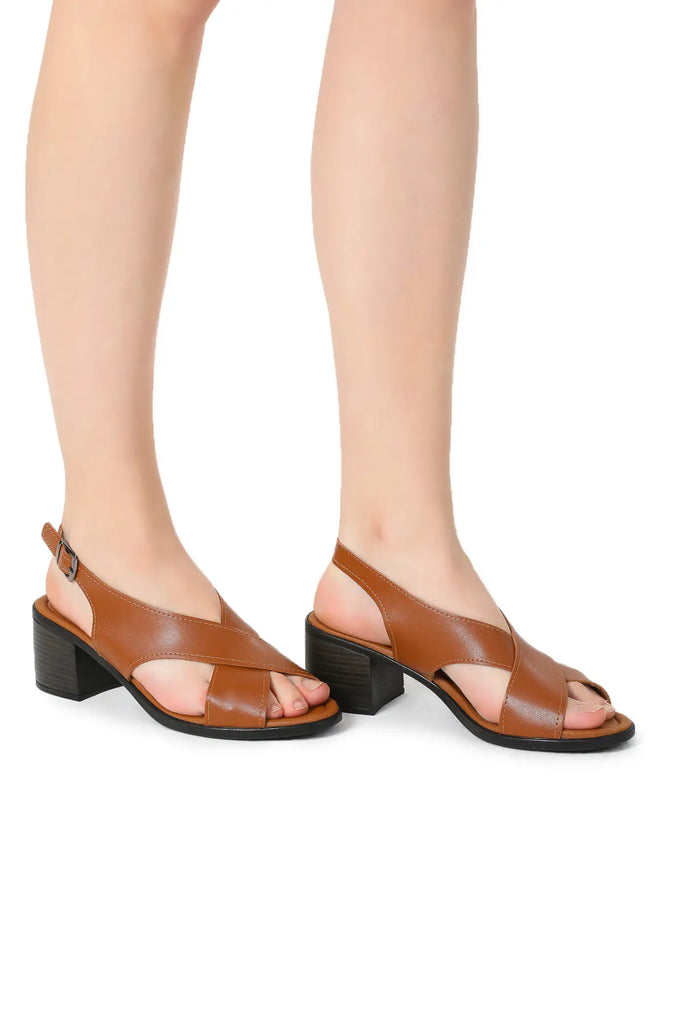 brown block low heel sandals