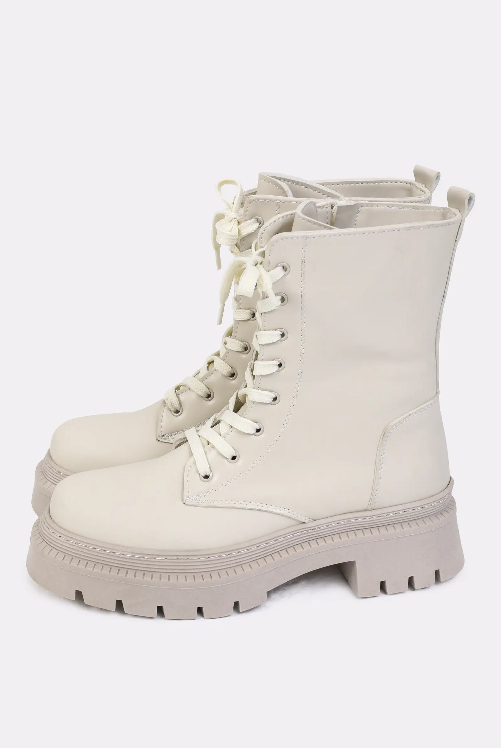 cream lace up chunky boots