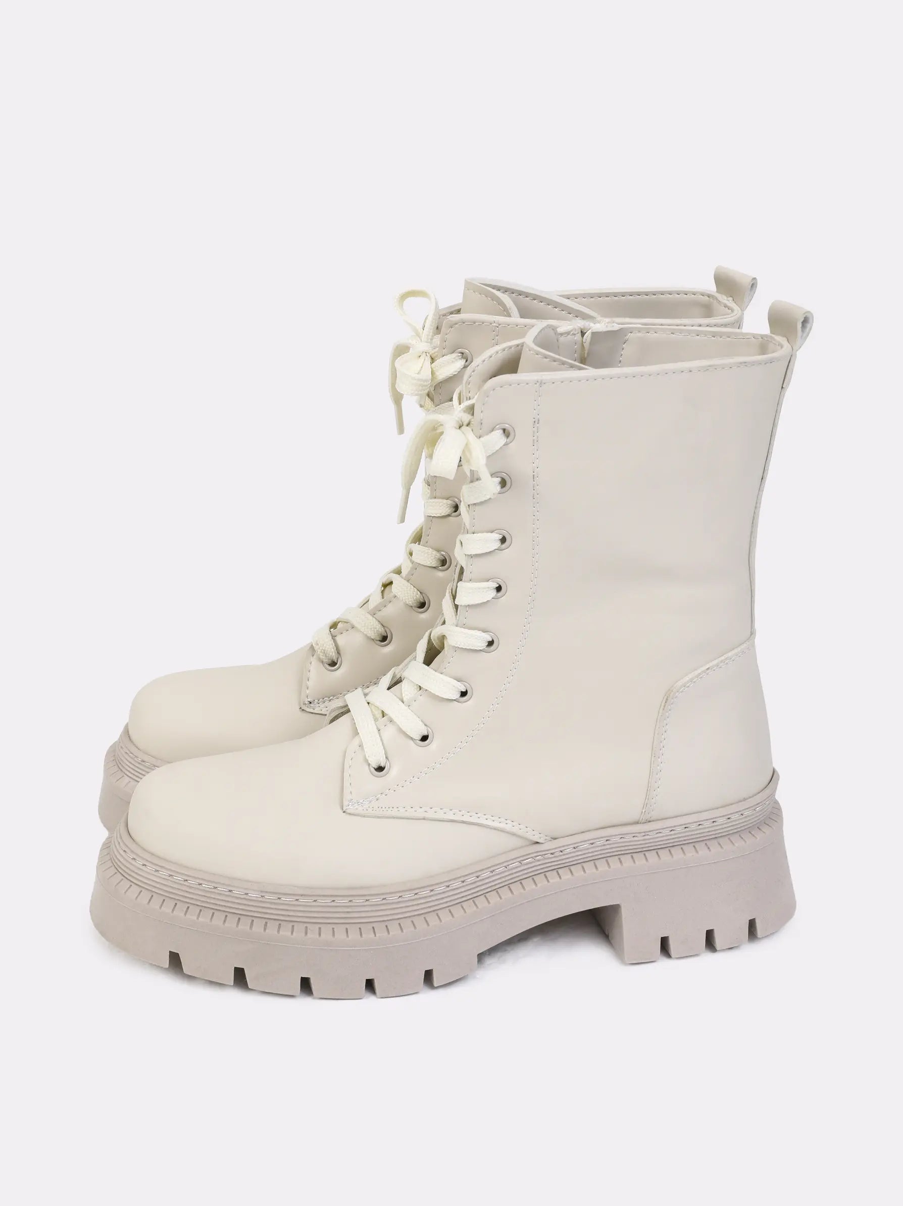 cream lace up chunky boots