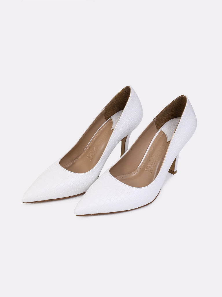 mid heel white croc court shoes