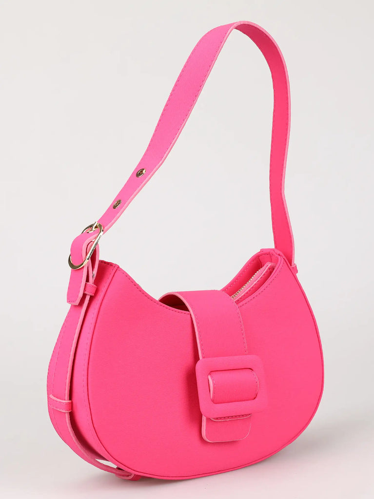 fuschia buckle detail crescent bag		