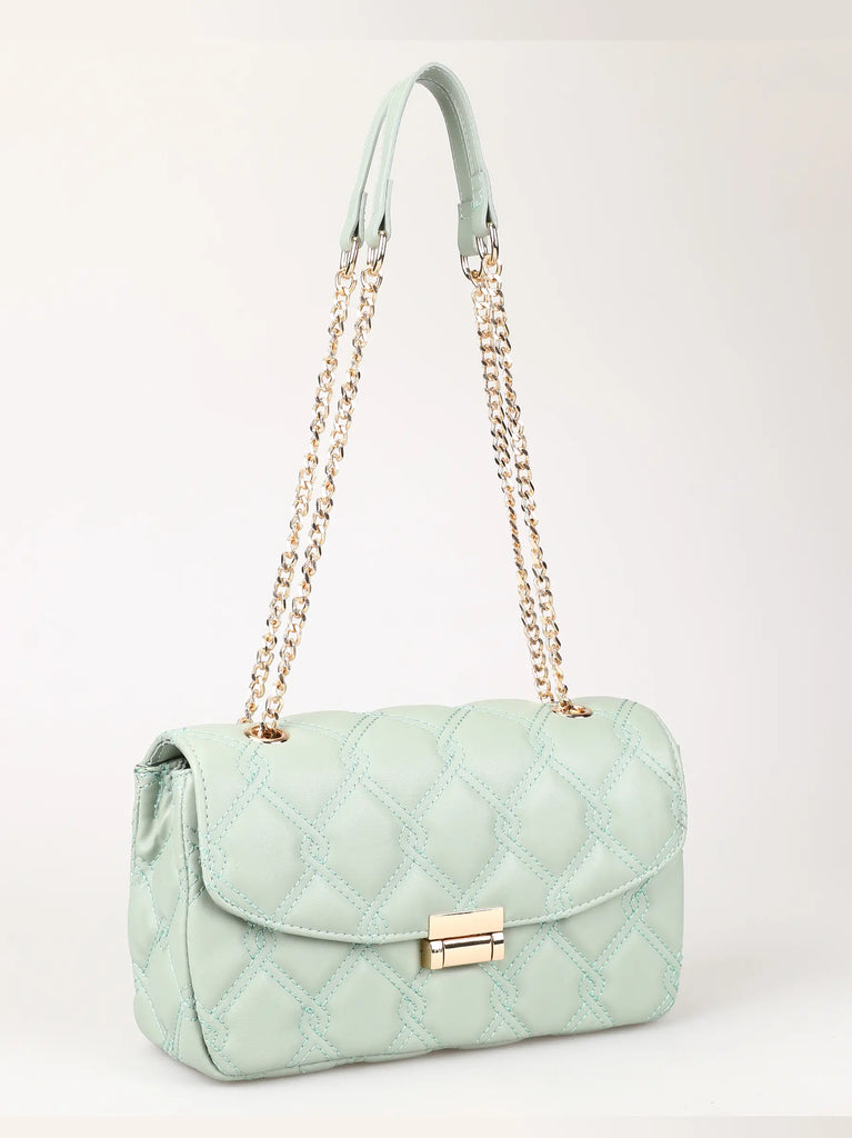 mint green metallic quilted chain shoulder bag