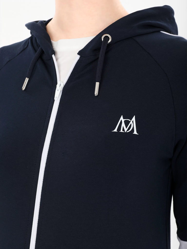 navy women hooded tracktop