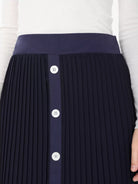 navy decorative button midi skirt uk