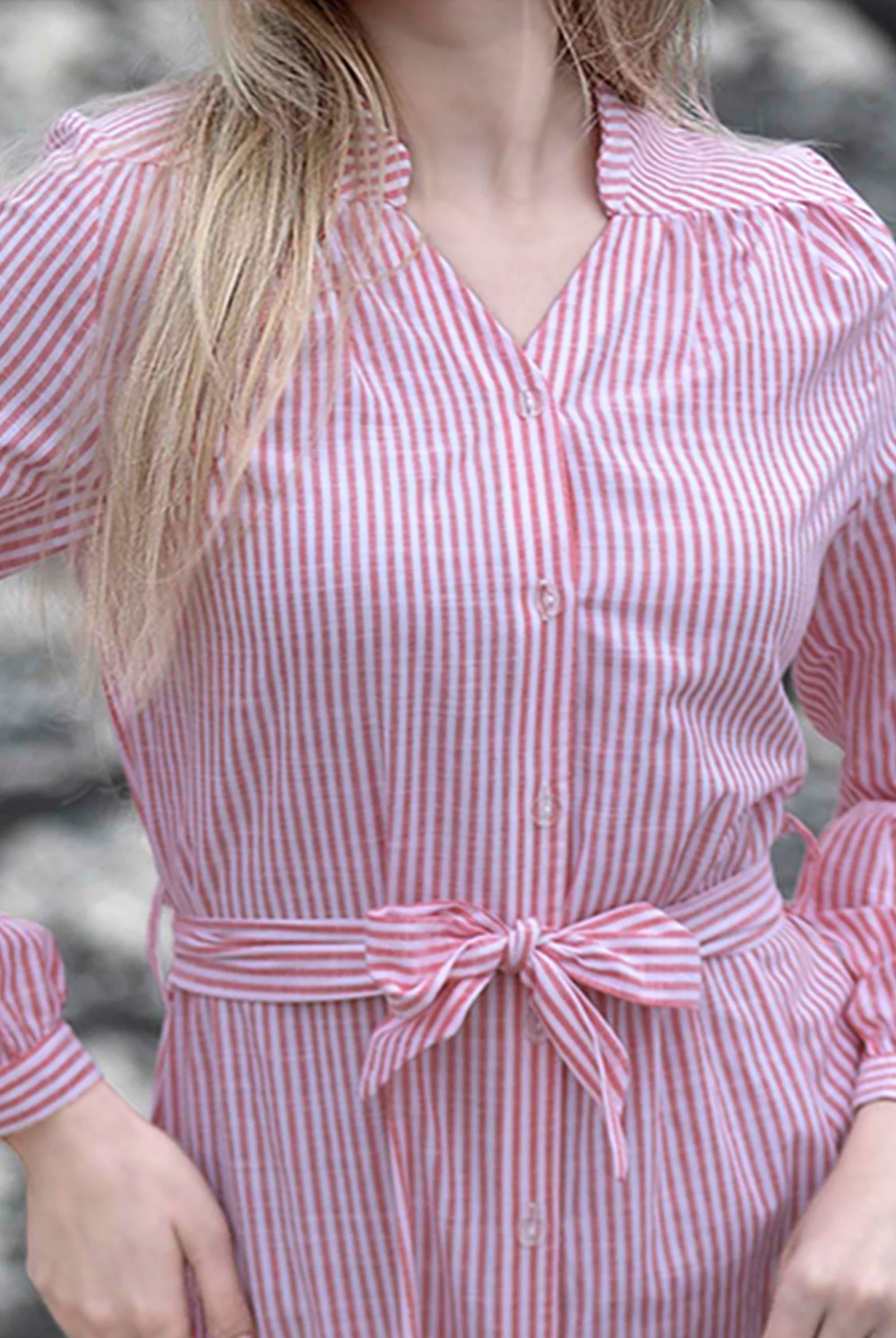 pink striped shirt dress