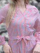 pink striped shirt dress