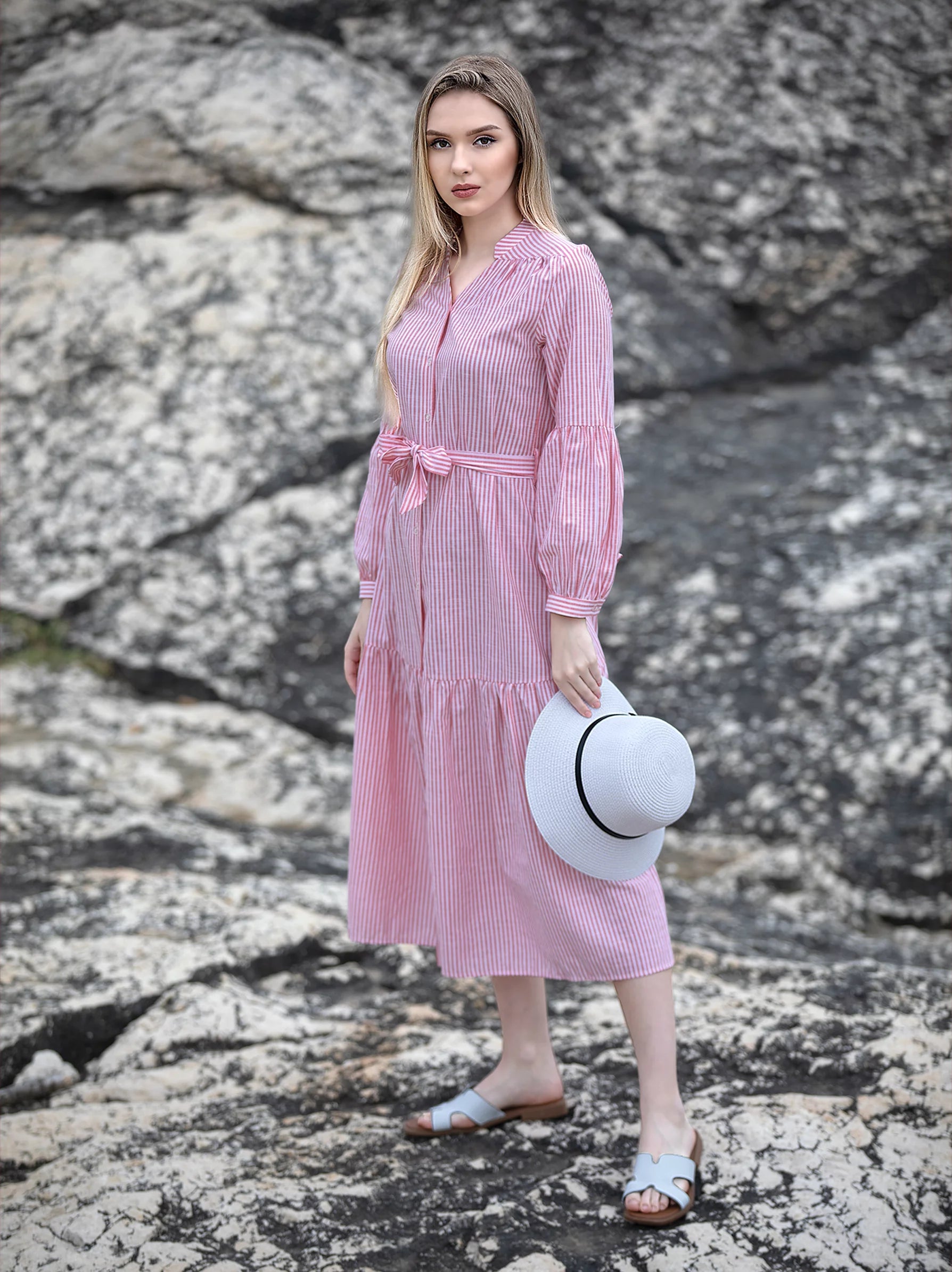 Pink Striped Flare Shirt Dress Women s Striped Shirt Dress