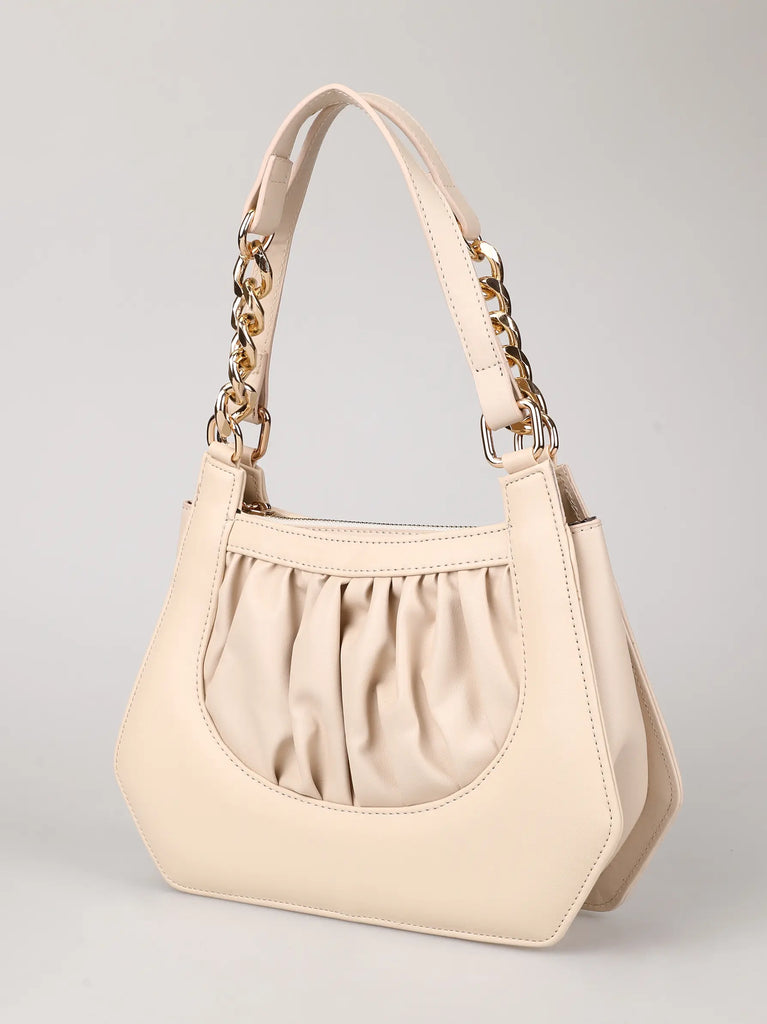 cream ruched handle bag