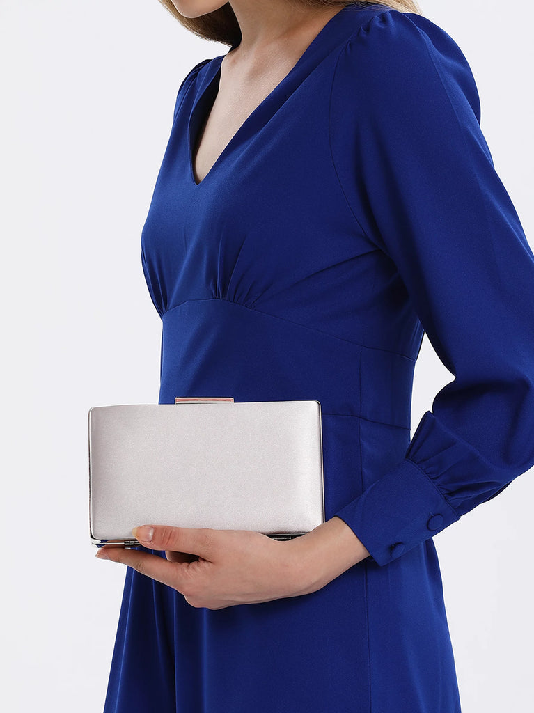 silver satin clutch bag