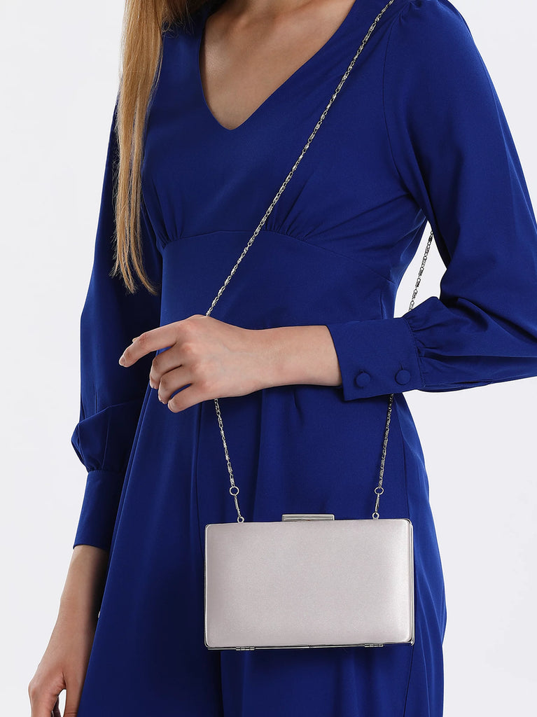 silver satin clutch bag