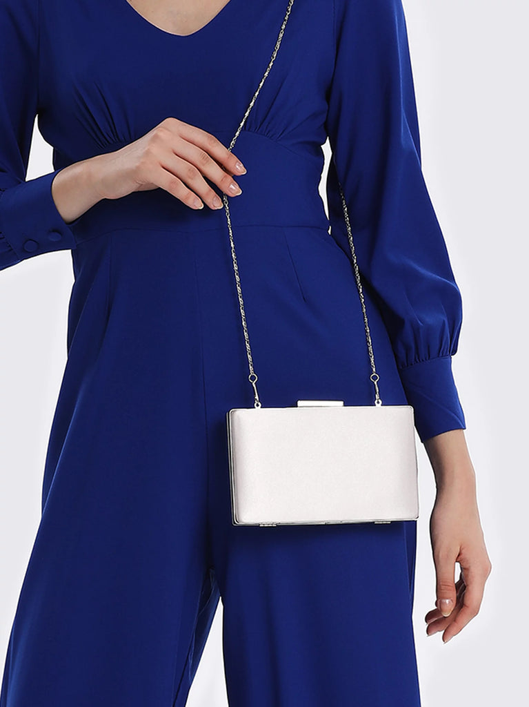 silver satin handbag