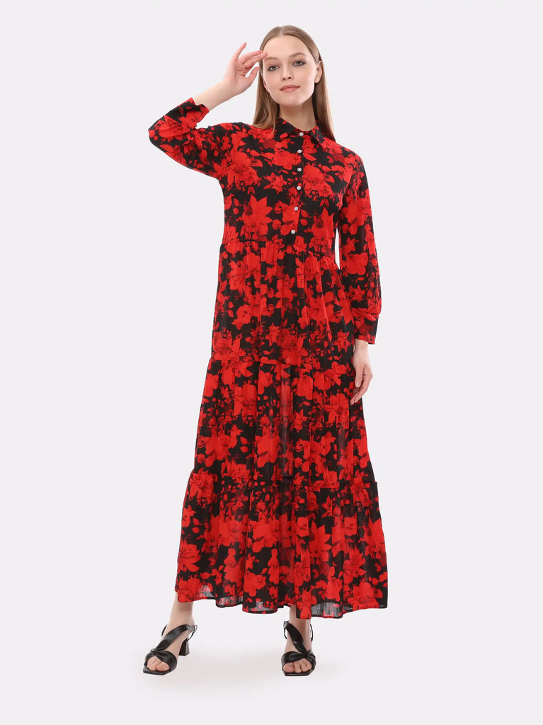pink and red floral maxi dress