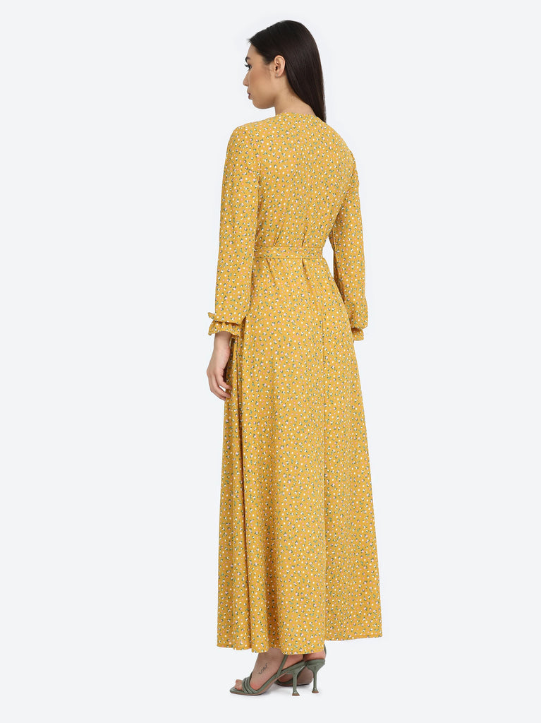 yellow floral maxi dress with sleeves