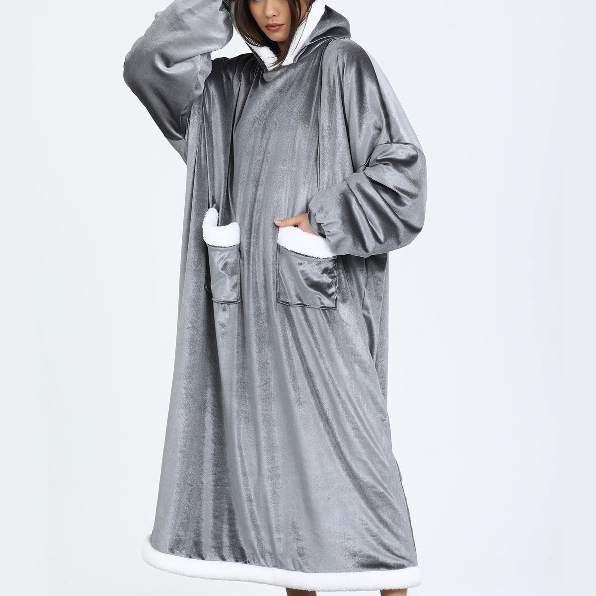 Oversized Velour Blanket Hoodie in Gray main image 1