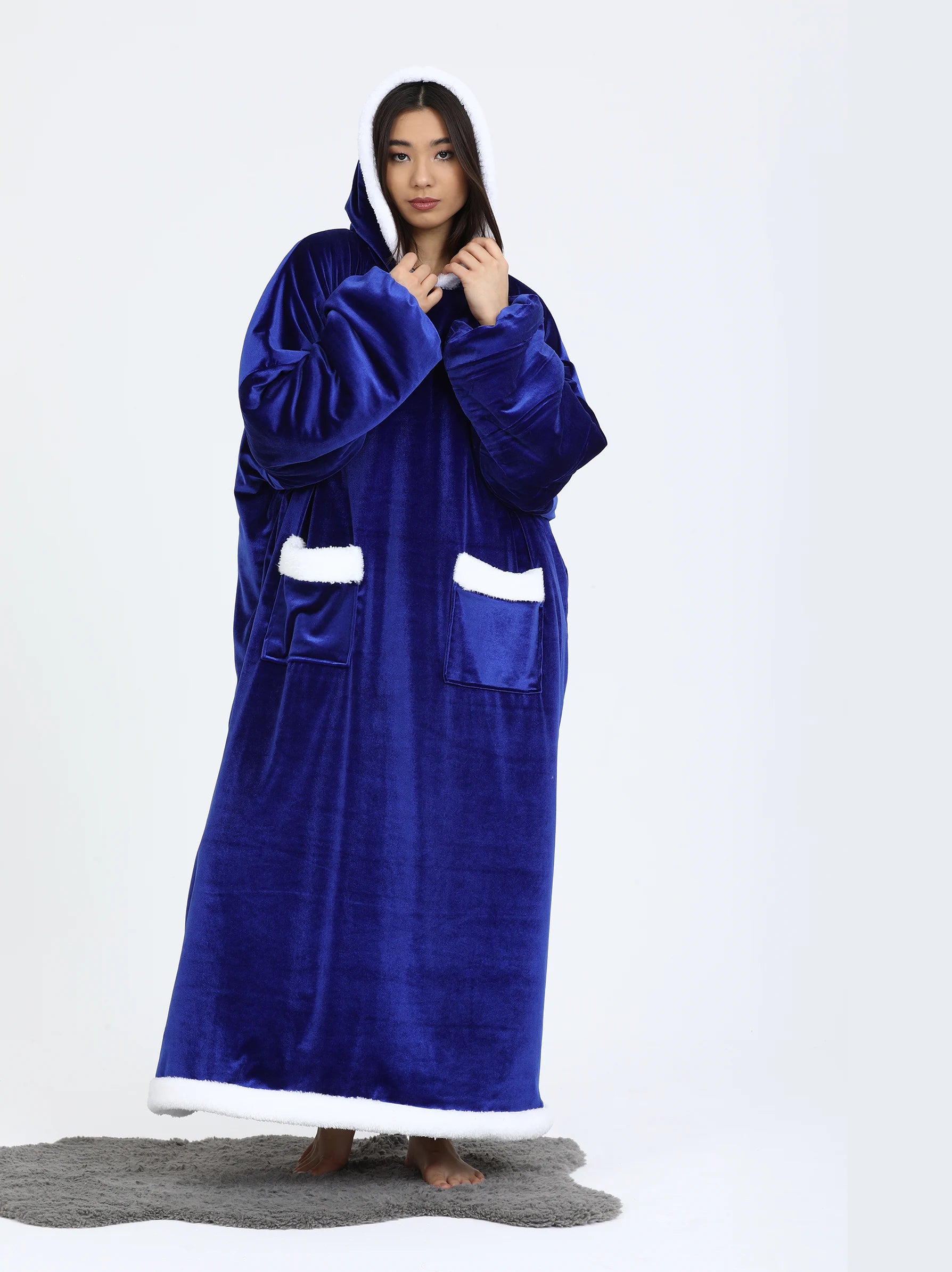 Blue Long Oversized Blanket Hoodie Blue Oodie for Women Modora UK
