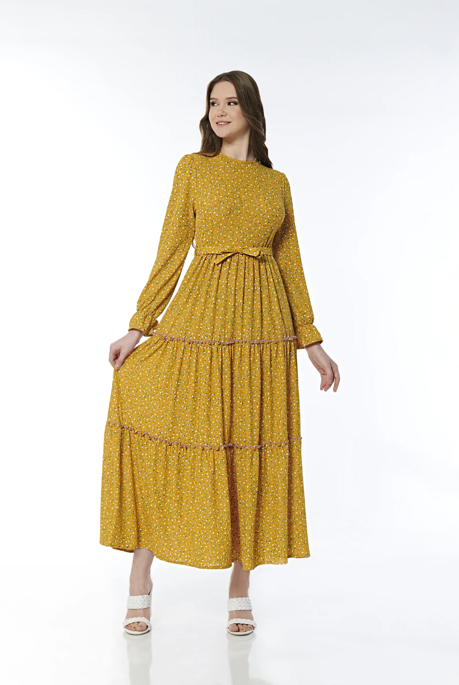 yellow maxi dress with sleeves