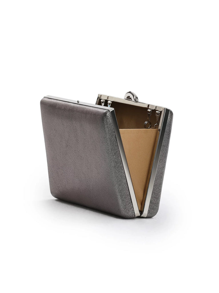 grey shiny clutch bag