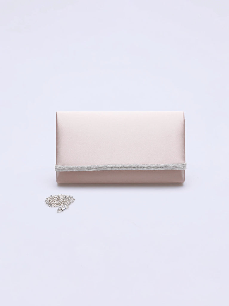 beige diamante satin clutch bag
