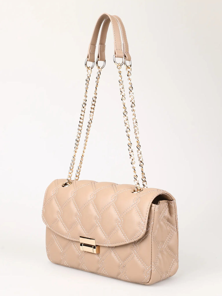 camel quilted chain shoulder bag	