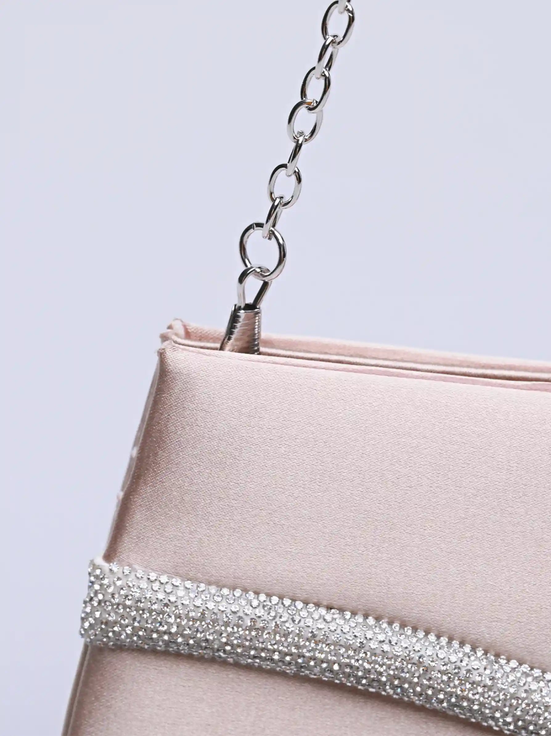 Beige clutch sales bag with chain
