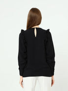 black flared shoulder blouse