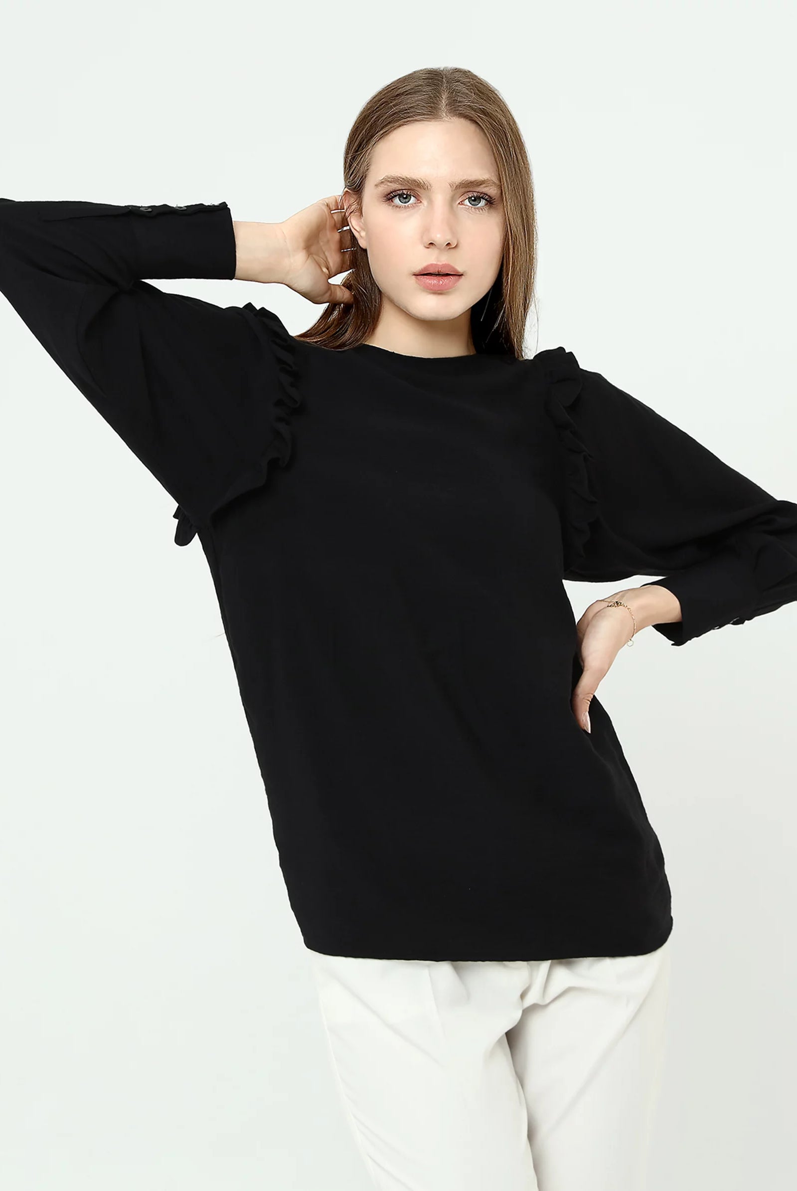 black flared blouse