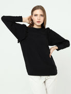 black flared blouse
