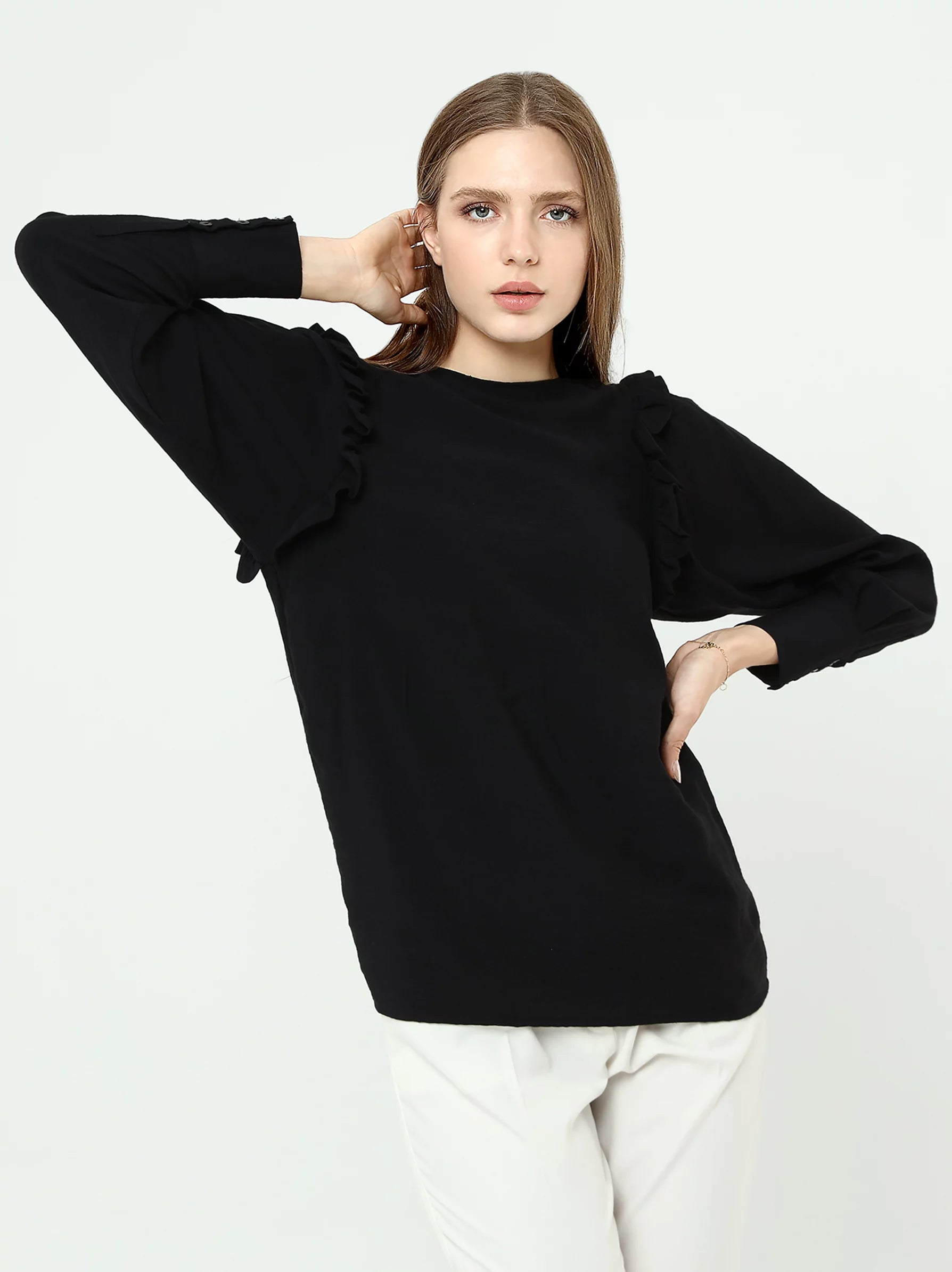 black flared blouse