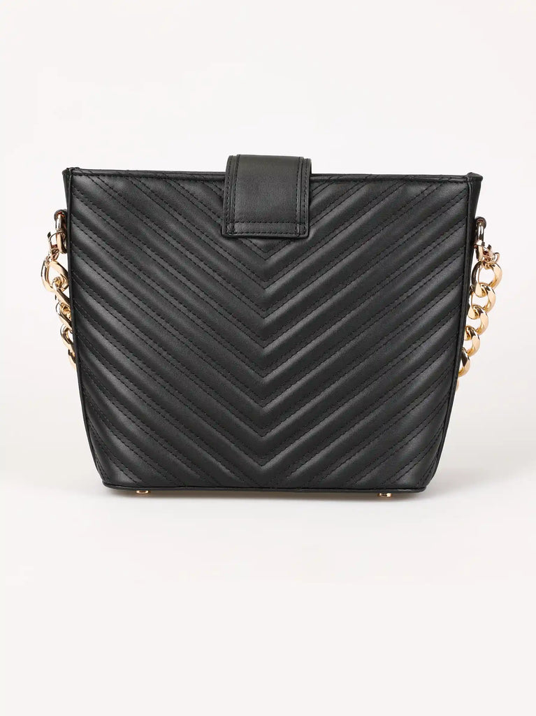 black quilted chain handle shoulder bag