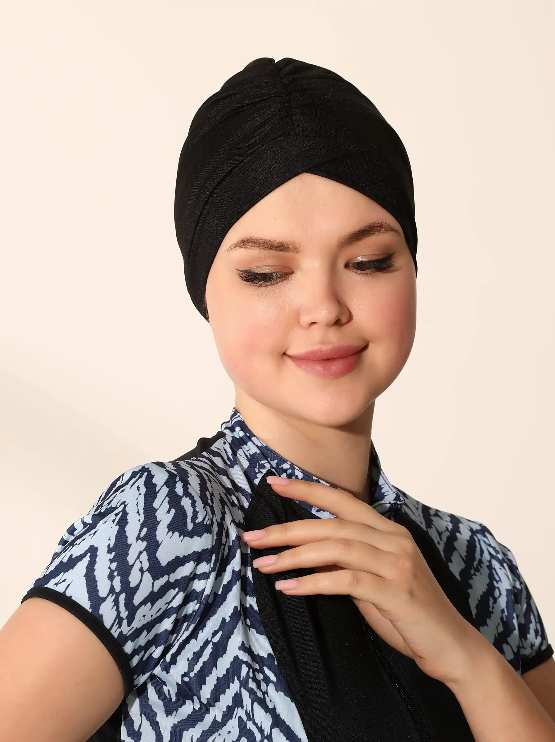 black turban swim cap