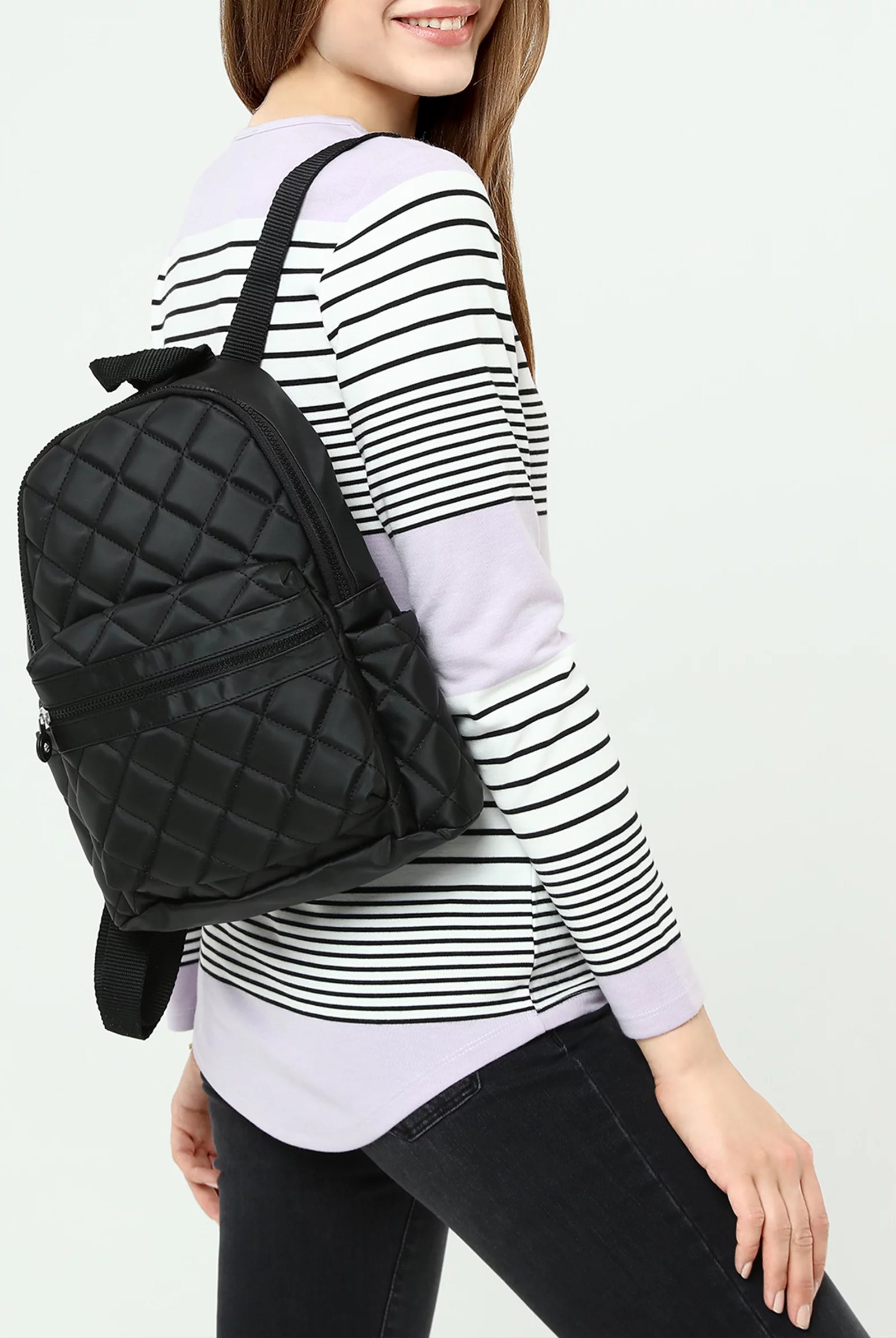 black quilted backpack
