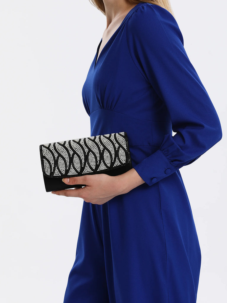 Black shimmer gem clutch bag